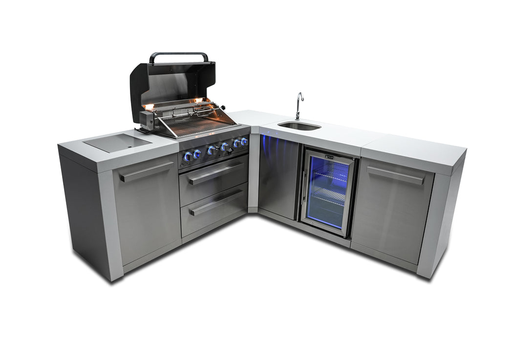 Mont Alpi 4-Burner Deluxe Island with a 90 Degree Corner and Beverage Center MAi400-D90BEV
