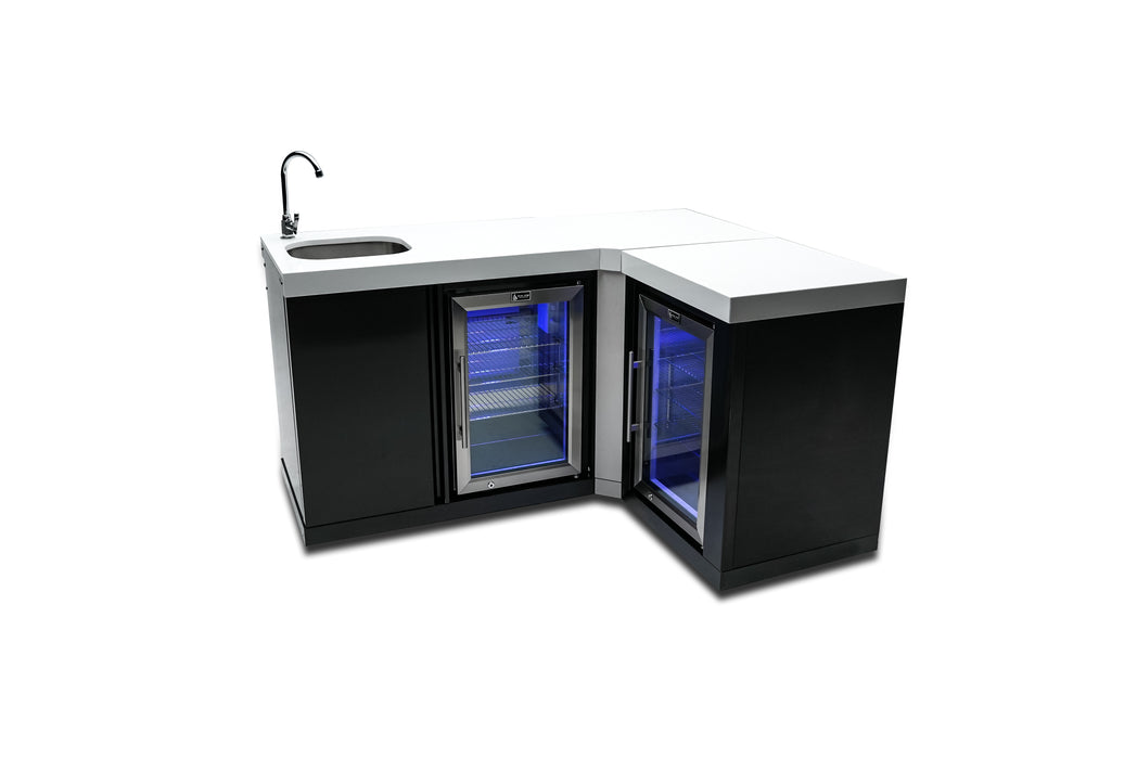 Mont Alpi Black Stainless Steel Beverage Center with 90 Degree Corner and fridge Cabinet