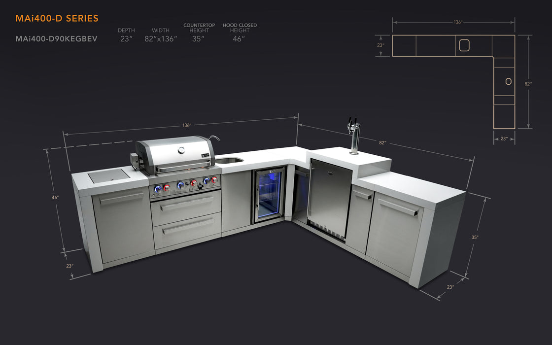 Mont Alpi 400 Deluxe Island with a 90 Degree Corner, Kegerator and Beverage Center