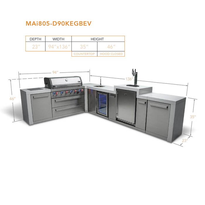 Mont Alpi 805 Deluxe Island with a 90 Degree Corner, Kegerator and Beverage Center