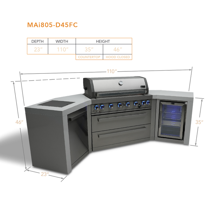 Mont Alpi 805 Deluxe Island with 45 Degree Corners and a Fridge Cabinet