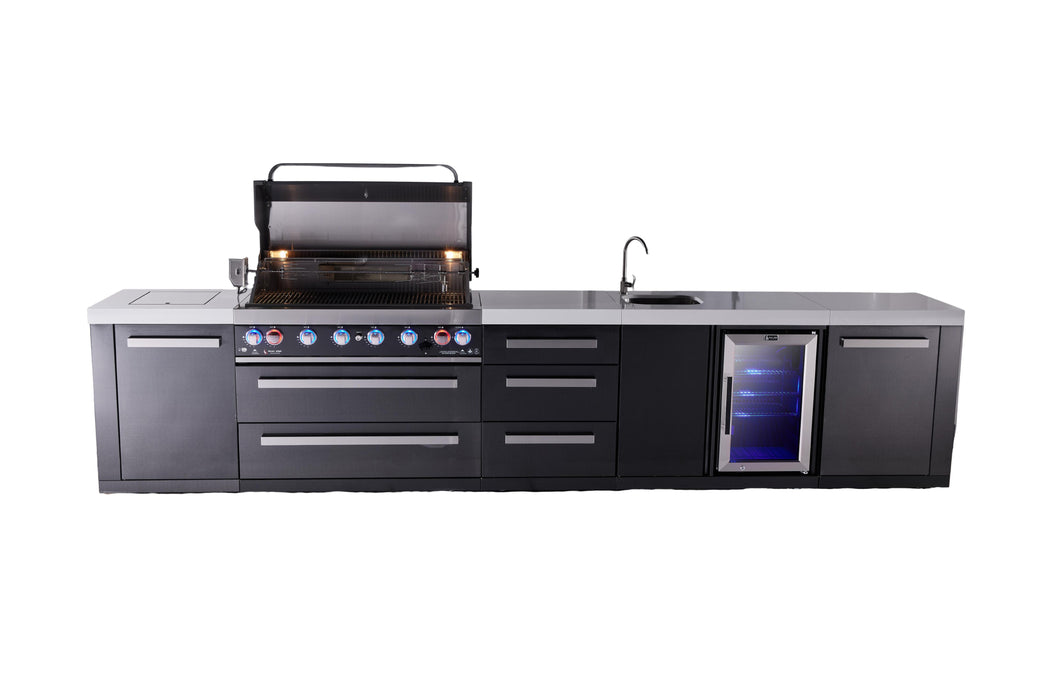 Mont Alpi Black Series Outdoor Kitchen Island With Beverage Center And Extra Drawer Slides Cabinet Module