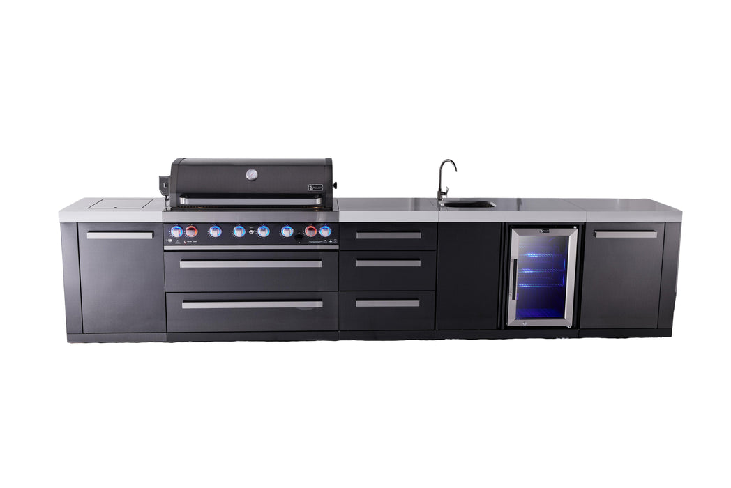 Mont Alpi Black Series Outdoor Kitchen Island With Beverage Center And Extra Drawer Slides Cabinet Module