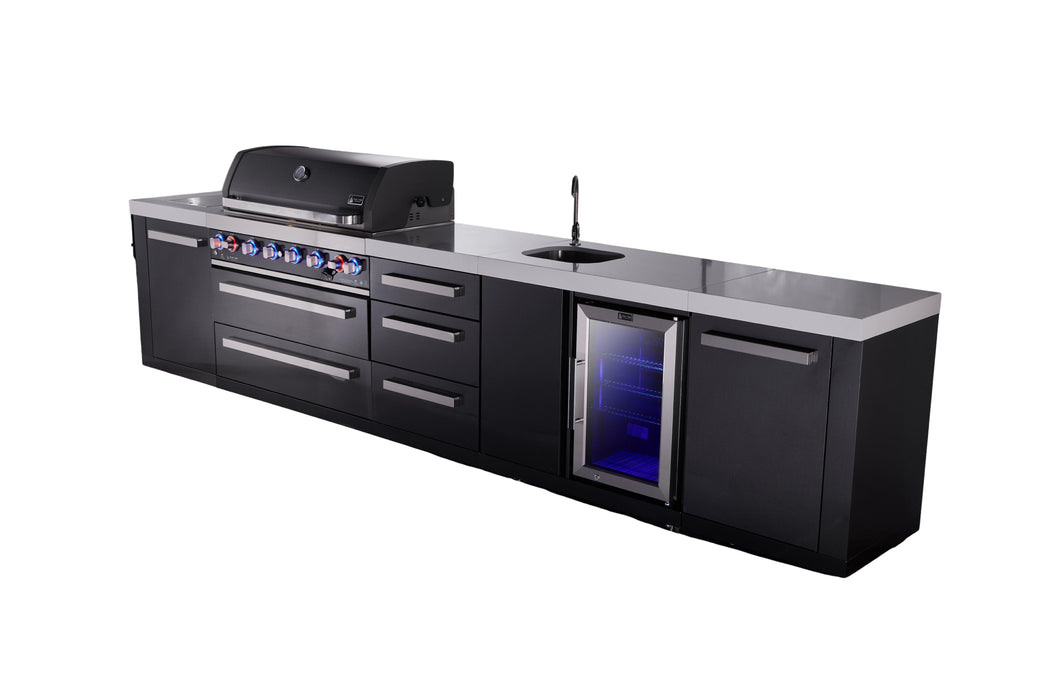Mont Alpi Black Series Outdoor Kitchen Island With Beverage Center And Extra Drawer Slides Cabinet Module