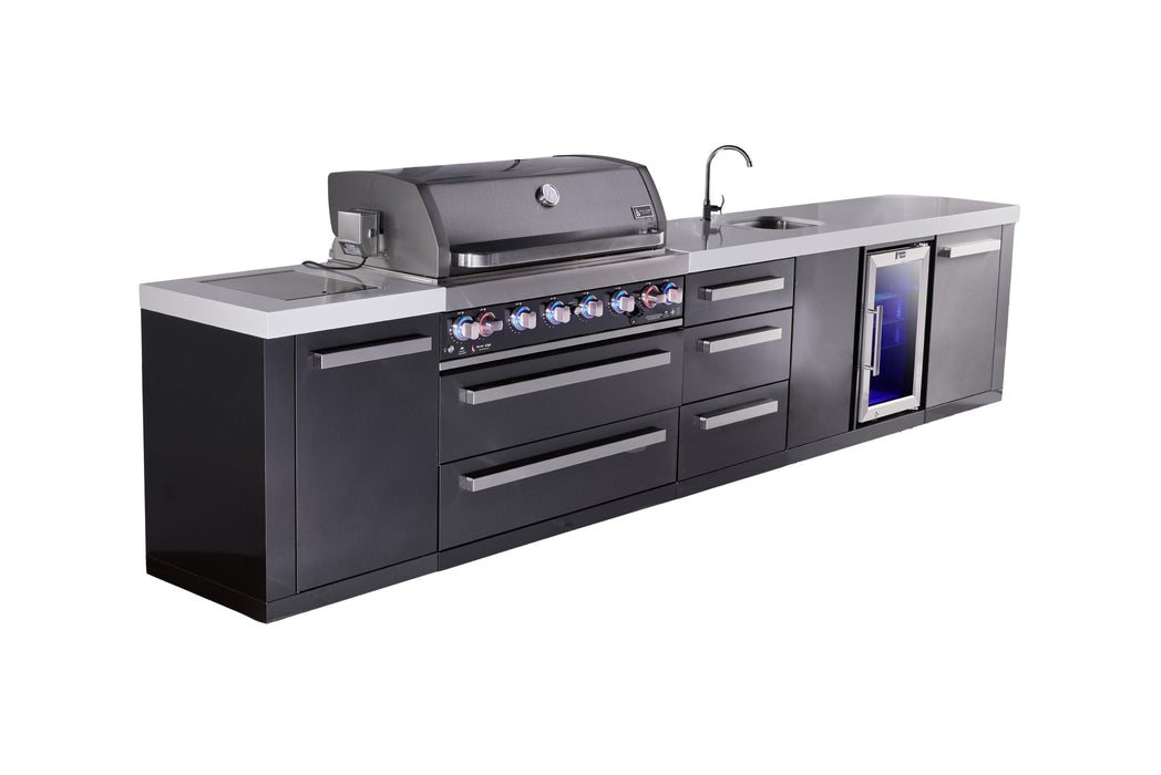 Mont Alpi Black Series Outdoor Kitchen Island With Beverage Center And Extra Drawer Slides Cabinet Module