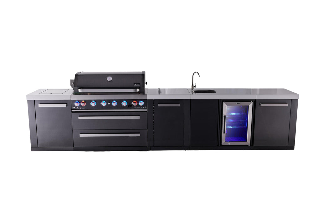 Mont Alpi 6-Burner Black Series Outdoor Kitchen Island With Beverage Center And Extra Storage Cabinet Module