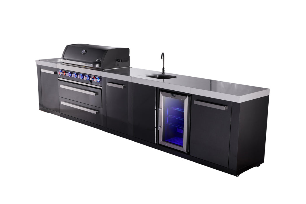 Mont Alpi 6-Burner Black Series Outdoor Kitchen Island With Beverage Center And Extra Storage Cabinet Module