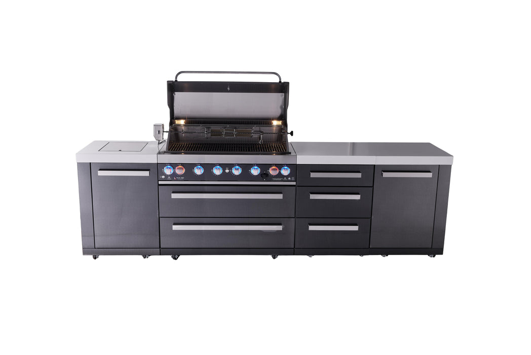 Mont Alpi 6-Burner Black Series Outdoor Kitchen Island With Extra Drawer Slides Cabinet Module