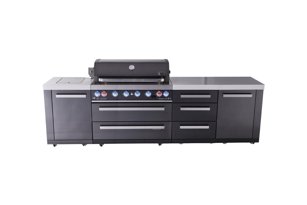 Mont Alpi 6-Burner Black Series Outdoor Kitchen Island With Extra Drawer Slides Cabinet Module