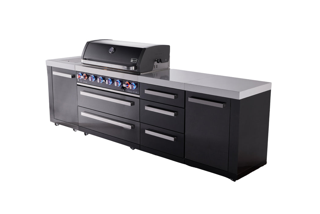 Mont Alpi 6-Burner Black Series Outdoor Kitchen Island With Extra Drawer Slides Cabinet Module