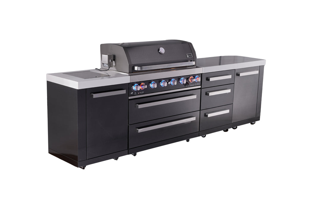 Mont Alpi 6-Burner Black Series Outdoor Kitchen Island With Extra Drawer Slides Cabinet Module